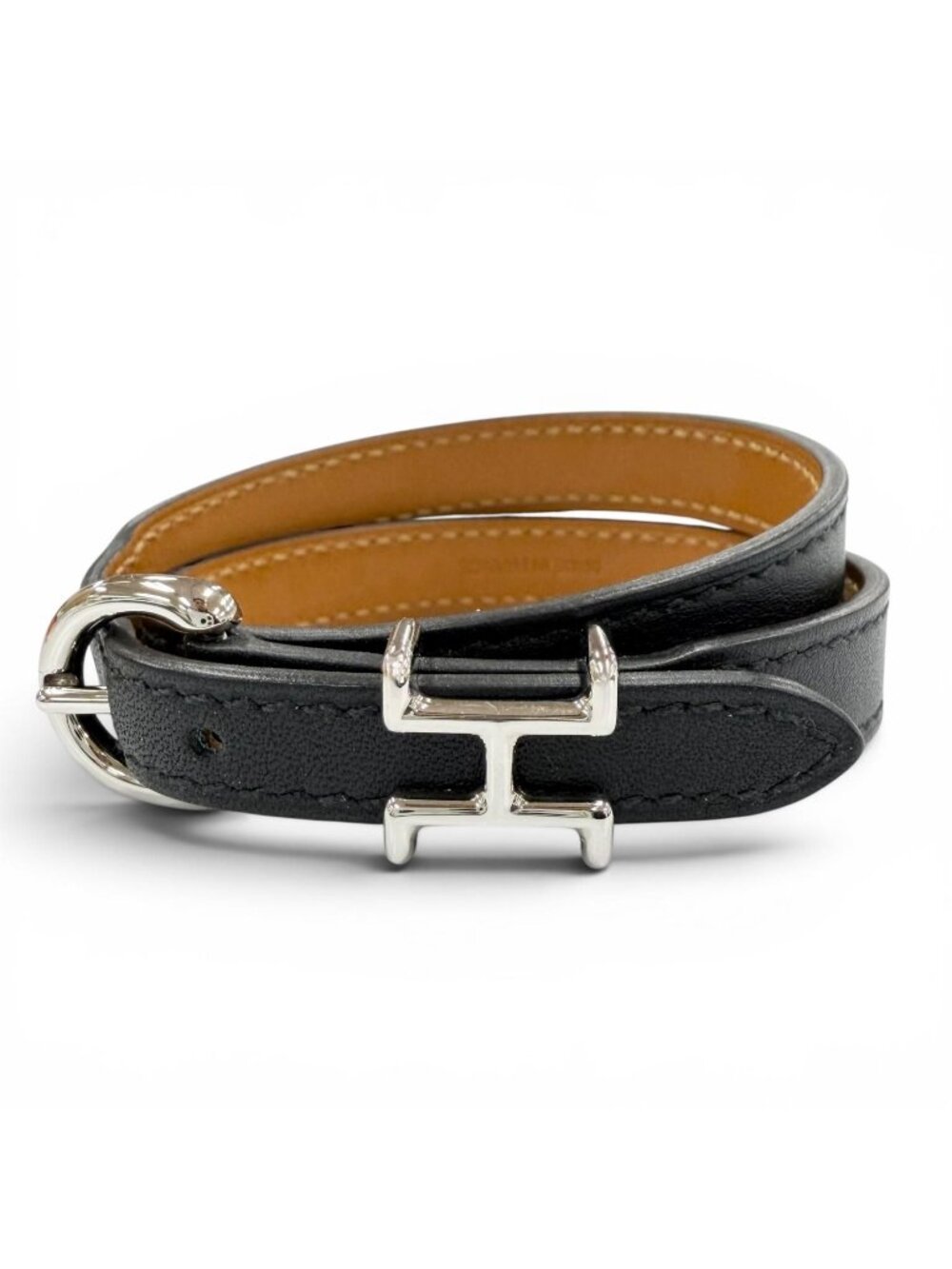 Hermes Trench Silver Swift Leather Bracelet Black T4 and